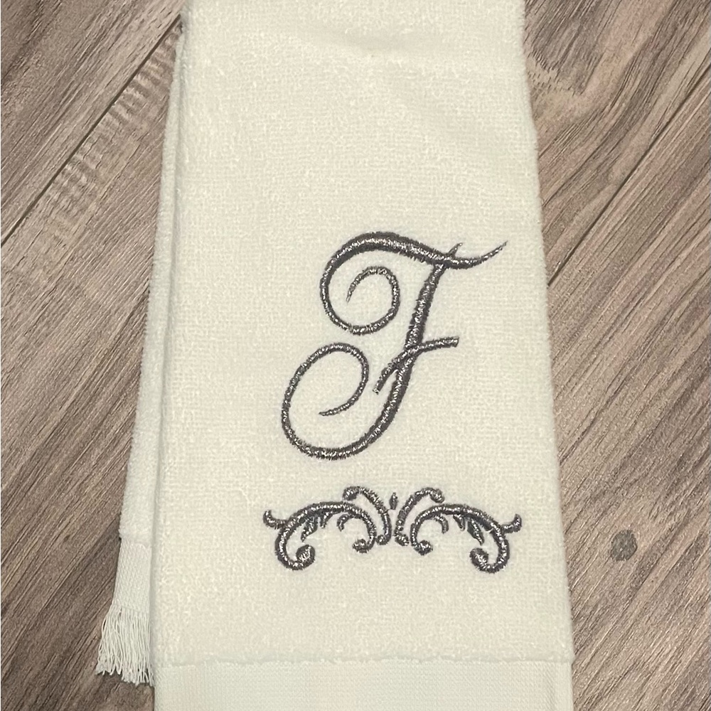 Avanti White Hand Towel with Gray F Monogram
